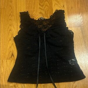 Brandy Melville Black Lace Tie-Front Tank Top